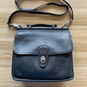 Vintage COACH Willis Legacy Large Black Leather Turn-Lock Crossbody Satchel 9927